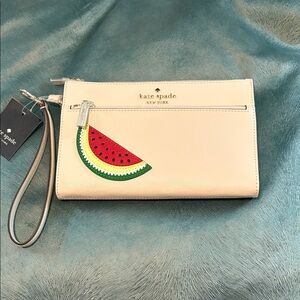 Kate Spade Beige Wristlet with Watermelon Accent